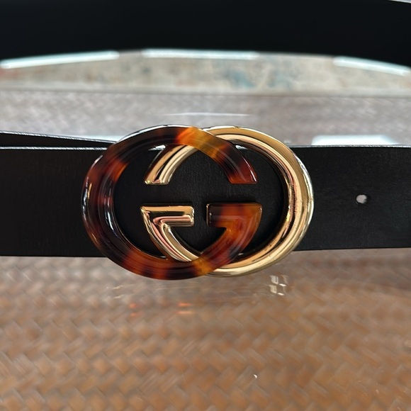 Gucci Black and Gold Belt with Signature Double G Buckle display picture 2